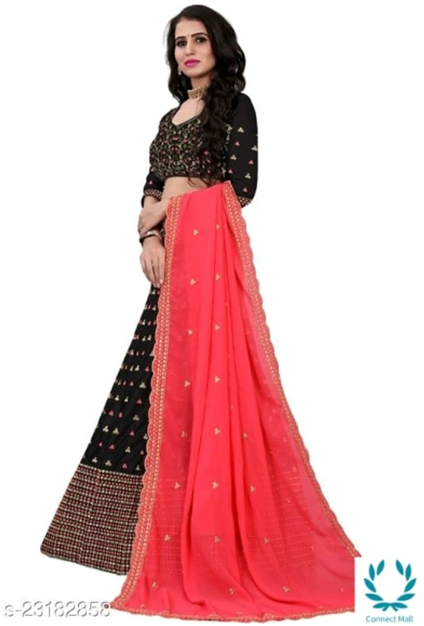 Beautiful Semi Stitched  Lehenga Choli - Free Size, Black ,Red, Satain Dupatta Fabric : Net, Embroidered, Multipack :1
